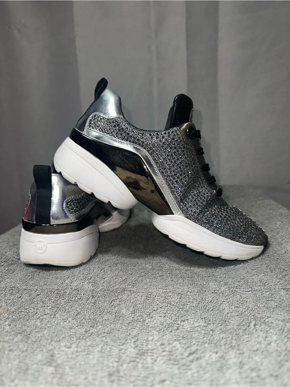Michael Kors Black and Silver Sparkle Platform Sneakers
